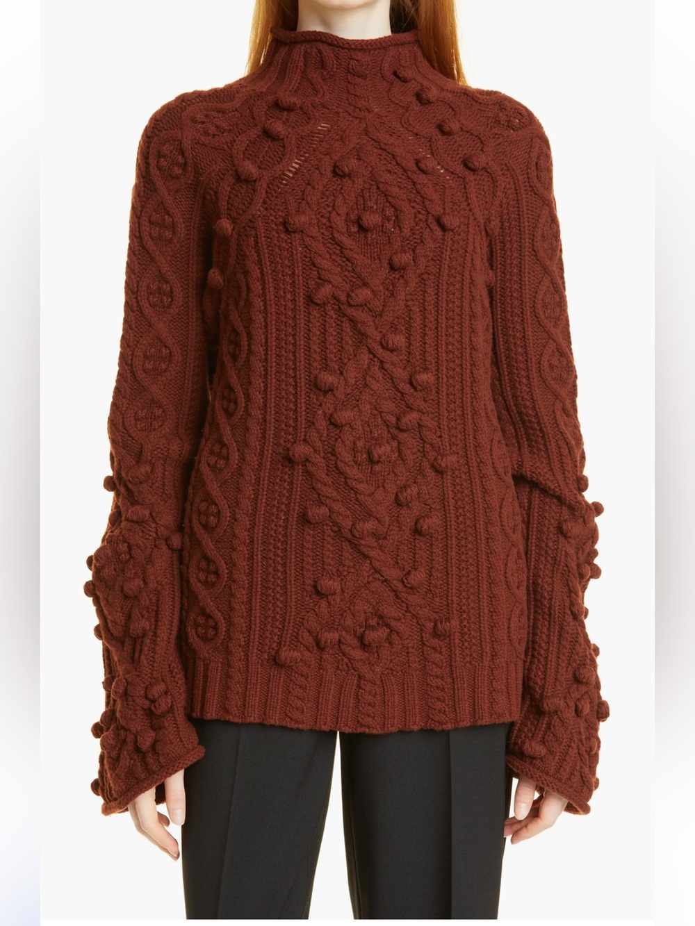 Rebecca Taylor Cable Knit Turtleneck Sweater - Wine